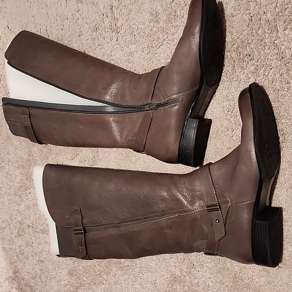 Naturalizer Boots Womens 8.5 W Knee High Gray Brown Leather Zippers Wide Riding - Picture 4 of 7